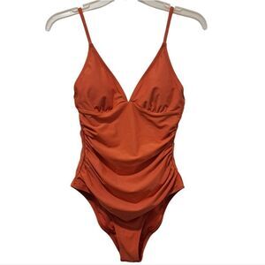 CUPSHE Shirring Design V Neck One Piece Swimsuit Low Back Bathing Suit Small NWT